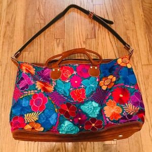 Intricate Floral Huipil Embroidered Travel Bag